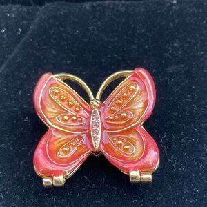 Monet  Gold-Tone Pink & Orange Enamel Butterfly Trinket Box